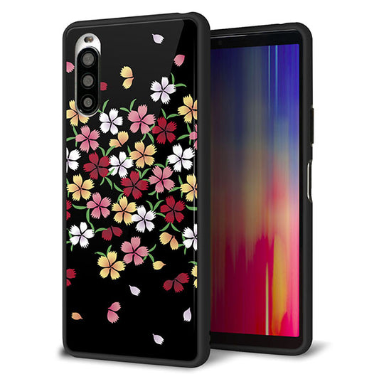 Y!mobile エクスペリア10 II A001SO 強化ガラス&TPUスマホケース ガラプリ【YJ323 和柄 なでしこ】