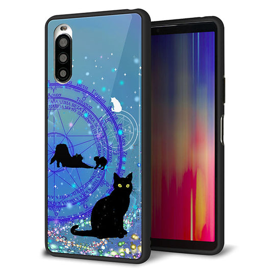 Y!mobile エクスペリア10 II A001SO 強化ガラス&TPUスマホケース ガラプリ【YJ327 魔法陣猫 キラキラ かわいい】