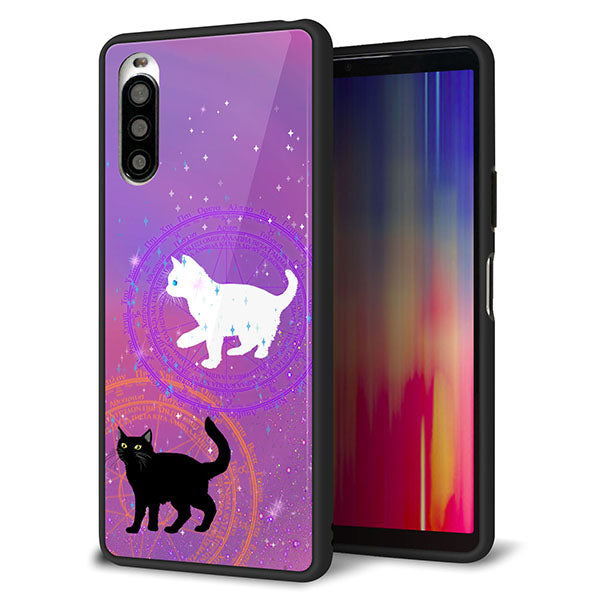 Y!mobile エクスペリア10 II A001SO 強化ガラス&TPUスマホケース ガラプリ【YJ328 魔法陣猫 キラキラ かわいい ピンク】