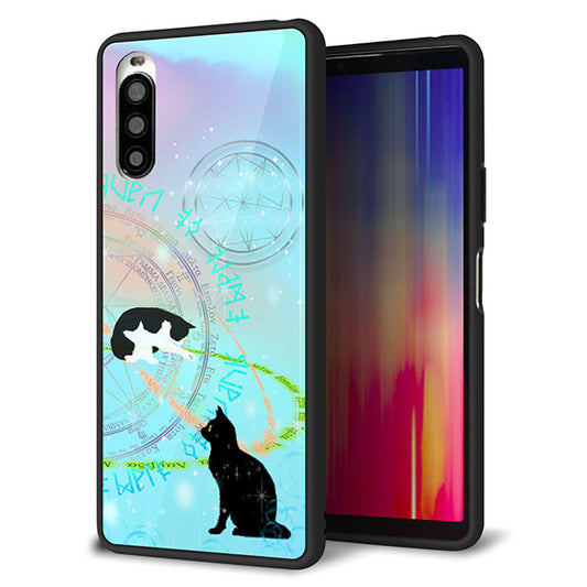 Y!mobile エクスペリア10 II A001SO 強化ガラス&TPUスマホケース ガラプリ【YJ329 魔法陣猫 キラキラ パステル】
