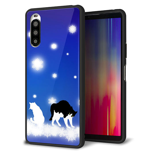 Y!mobile エクスペリア10 II A001SO 強化ガラス&TPUスマホケース ガラプリ【YJ335 雪の結晶 はちわれ】
