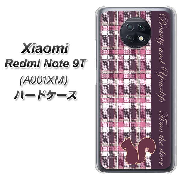 SoftBank Xiaomi(シャオミ)Redmi Note 9T A001XM 高画質仕上げ 背面印刷 ハードケース【519 チェック柄にリス】