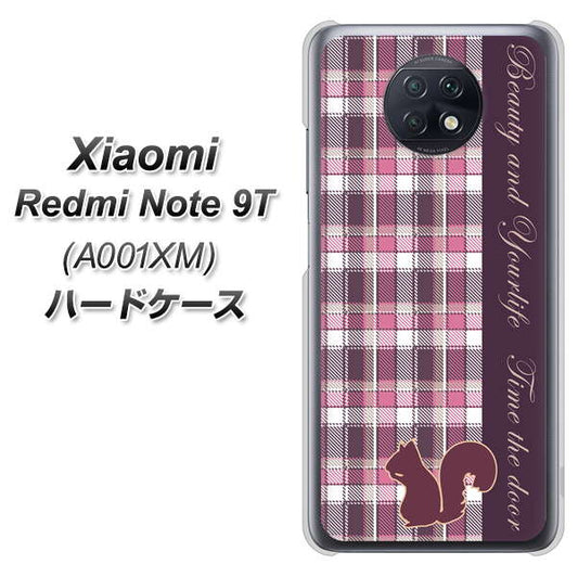 SoftBank Xiaomi(シャオミ)Redmi Note 9T A001XM 高画質仕上げ 背面印刷 ハードケース【519 チェック柄にリス】