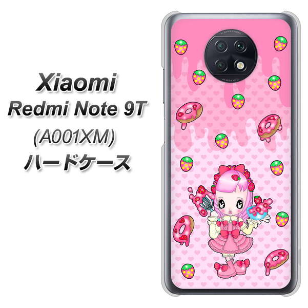 SoftBank Xiaomi(シャオミ)Redmi Note 9T A001XM 高画質仕上げ 背面印刷 ハードケース【AG816 ストロベリードーナツ(水玉ピンク)】