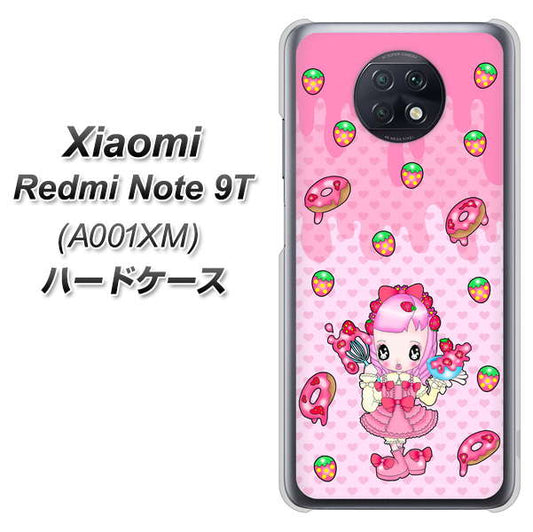SoftBank Xiaomi(シャオミ)Redmi Note 9T A001XM 高画質仕上げ 背面印刷 ハードケース【AG816 ストロベリードーナツ(水玉ピンク)】
