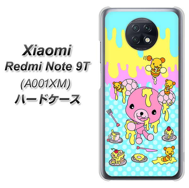 SoftBank Xiaomi(シャオミ)Redmi Note 9T A001XM 高画質仕上げ 背面印刷 ハードケース【AG821 ハニベア(水玉水色)】