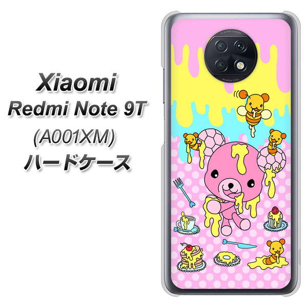 SoftBank Xiaomi(シャオミ)Redmi Note 9T A001XM 高画質仕上げ 背面印刷 ハードケース【AG822 ハニベア(水玉ピンク)】