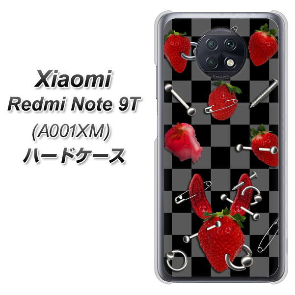 SoftBank Xiaomi(シャオミ)Redmi Note 9T A001XM 高画質仕上げ 背面印刷 ハードケース【AG833 苺パンク(黒)】