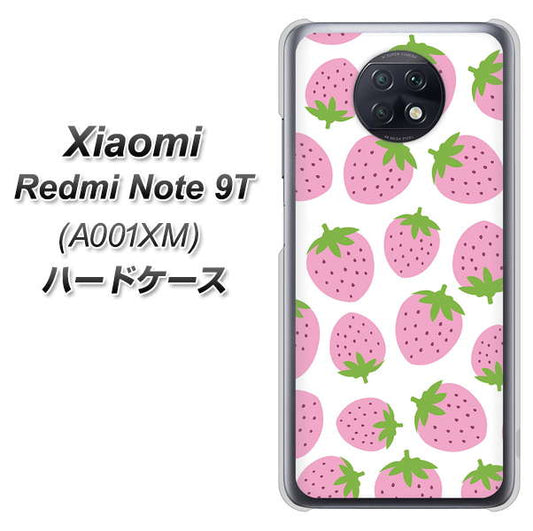 SoftBank Xiaomi(シャオミ)Redmi Note 9T A001XM 高画質仕上げ 背面印刷 ハードケース【SC809 小さいイチゴ模様 ピンク】