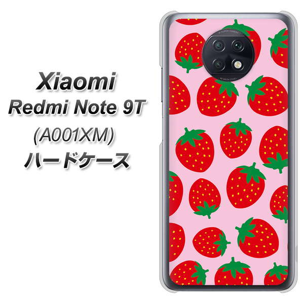 SoftBank Xiaomi(シャオミ)Redmi Note 9T A001XM 高画質仕上げ 背面印刷 ハードケース【SC813 小さいイチゴ模様 レッドとピンク】