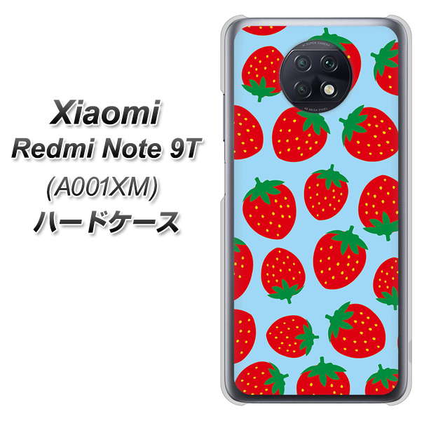 SoftBank Xiaomi(シャオミ)Redmi Note 9T A001XM 高画質仕上げ 背面印刷 ハードケース【SC814 小さいイチゴ模様 レッドとブルー】
