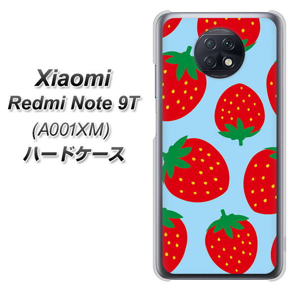 SoftBank Xiaomi(シャオミ)Redmi Note 9T A001XM 高画質仕上げ 背面印刷 ハードケース【SC821 大きいイチゴ模様レッドとブルー】