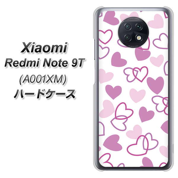 SoftBank Xiaomi(シャオミ)Redmi Note 9T A001XM 高画質仕上げ 背面印刷 ハードケース【VA928 ハートがいっぱい パープル】