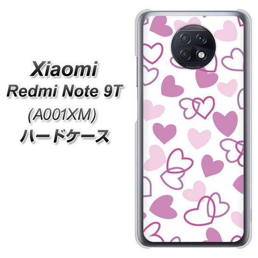 SoftBank Xiaomi(シャオミ)Redmi Note 9T A001XM 高画質仕上げ 背面印刷 ハードケース【VA928 ハートがいっぱい パープル】