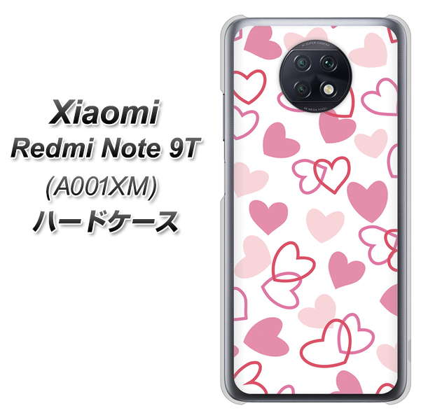 SoftBank Xiaomi(シャオミ)Redmi Note 9T A001XM 高画質仕上げ 背面印刷 ハードケース【VA929 ハートがいっぱい ピンク】