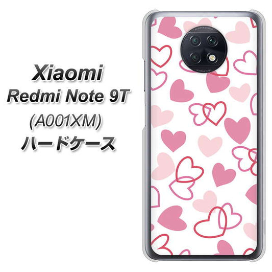 SoftBank Xiaomi(シャオミ)Redmi Note 9T A001XM 高画質仕上げ 背面印刷 ハードケース【VA929 ハートがいっぱい ピンク】