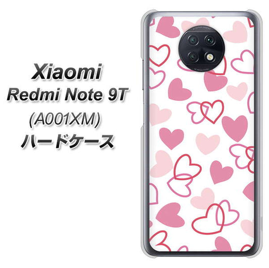 SoftBank Xiaomi（シャオミ）Redmi Note 9T A001XM 高画質仕上げ 背面印刷 ハードケース【VA929 ハートがいっぱい ピンク】