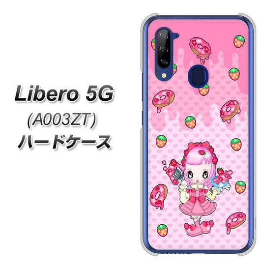 Y!mobile ZTE リベロ5G A003ZT 高画質仕上げ 背面印刷 ハードケース【AG816 ストロベリードーナツ(水玉ピンク)】