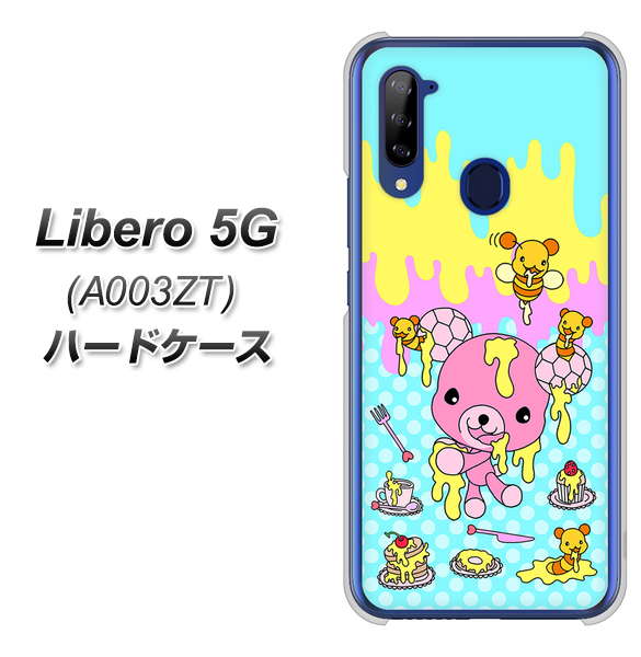 Y!mobile ZTE リベロ5G A003ZT 高画質仕上げ 背面印刷 ハードケース【AG821 ハニベア(水玉水色)】