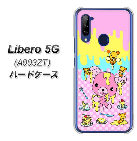 Y!mobile ZTE リベロ5G A003ZT 高画質仕上げ 背面印刷 ハードケース【AG822 ハニベア(水玉ピンク)】