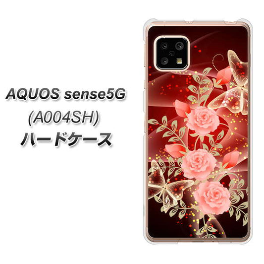 SoftBank アクオスセンス5G A004SH 高画質仕上げ 背面印刷 ハードケース【VA824 魅惑の蝶とピンクのバラ】