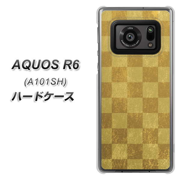 アクオスR6 A101SH 高画質仕上げ 背面印刷 ハードケース【619 市松模様-金(骨董風に傷んだイメージ)】
