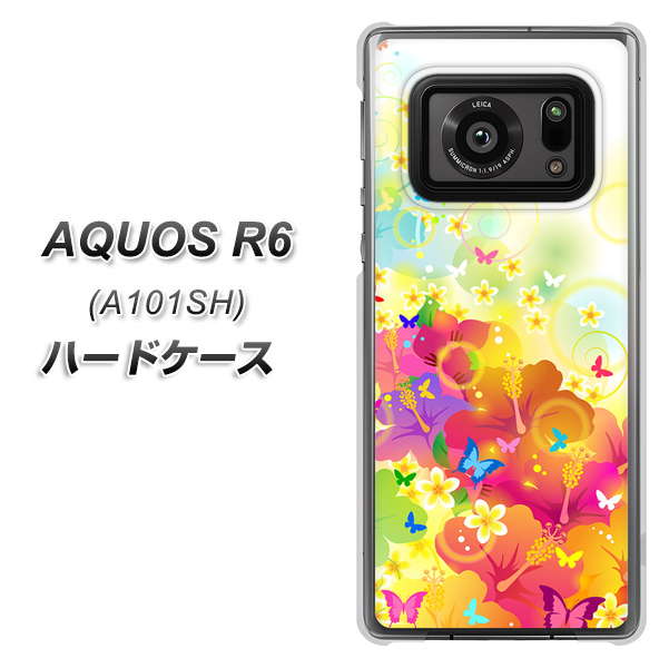 アクオスR6 A101SH 高画質仕上げ 背面印刷 ハードケース【647 ハイビスカスと蝶】