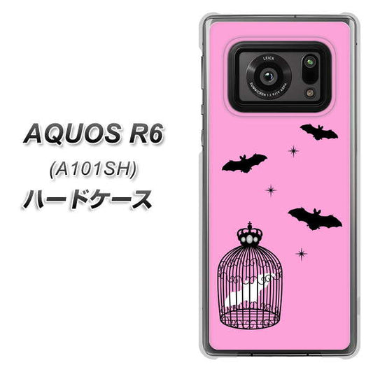 アクオスR6 A101SH 高画質仕上げ 背面印刷 ハードケース【AG808 こうもりの王冠鳥かご(ピンク×黒)】