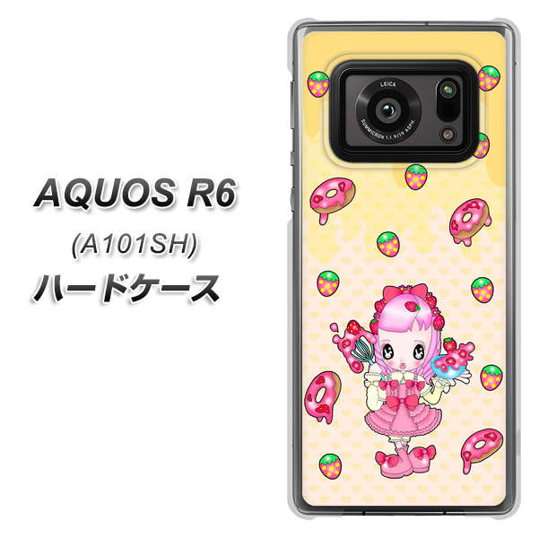 アクオスR6 A101SH 高画質仕上げ 背面印刷 ハードケース【AG815 ストロベリードーナツ(水玉黄)】