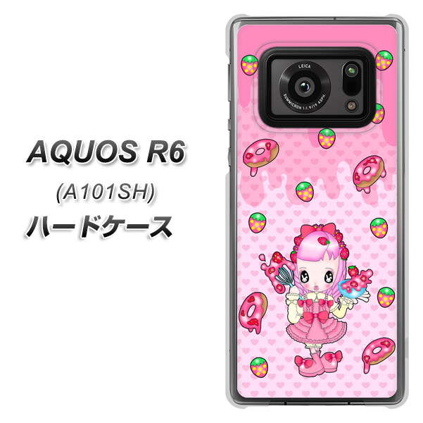 アクオスR6 A101SH 高画質仕上げ 背面印刷 ハードケース【AG816 ストロベリードーナツ(水玉ピンク)】