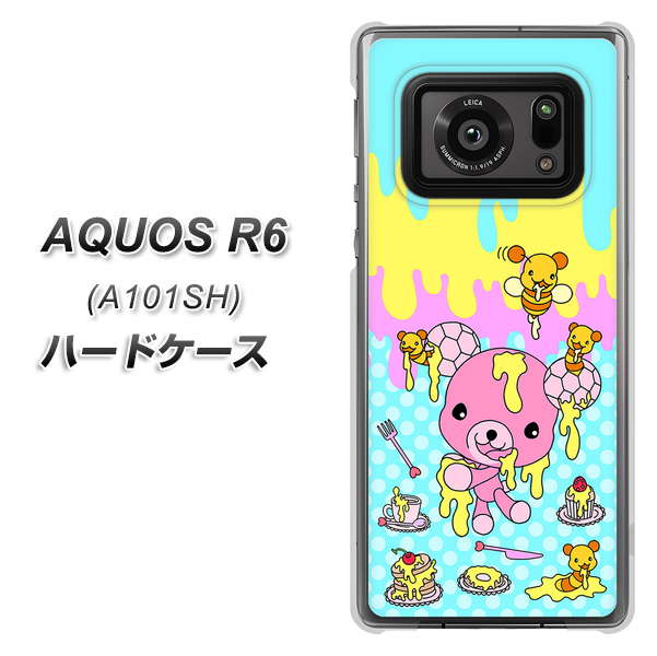 アクオスR6 A101SH 高画質仕上げ 背面印刷 ハードケース【AG821 ハニベア(水玉水色)】