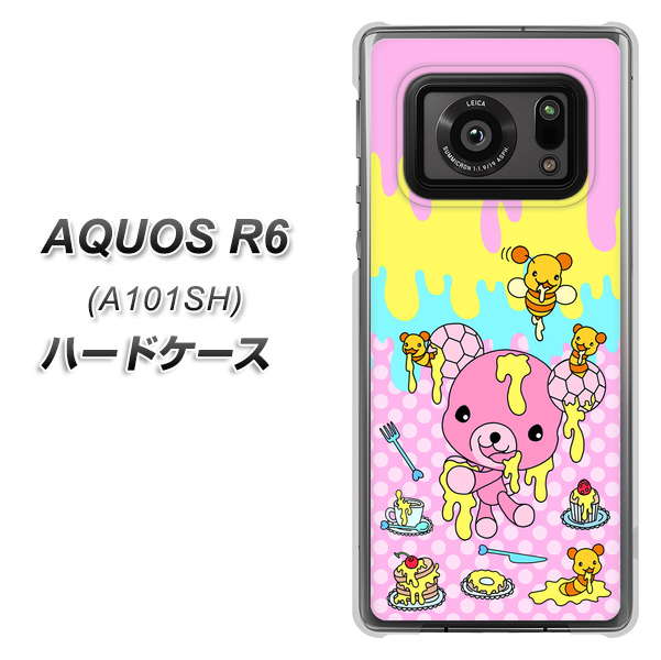 アクオスR6 A101SH 高画質仕上げ 背面印刷 ハードケース【AG822 ハニベア(水玉ピンク)】