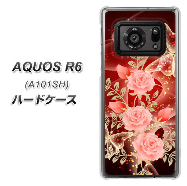 アクオスR6 A101SH 高画質仕上げ 背面印刷 ハードケース【VA824 魅惑の蝶とピンクのバラ】