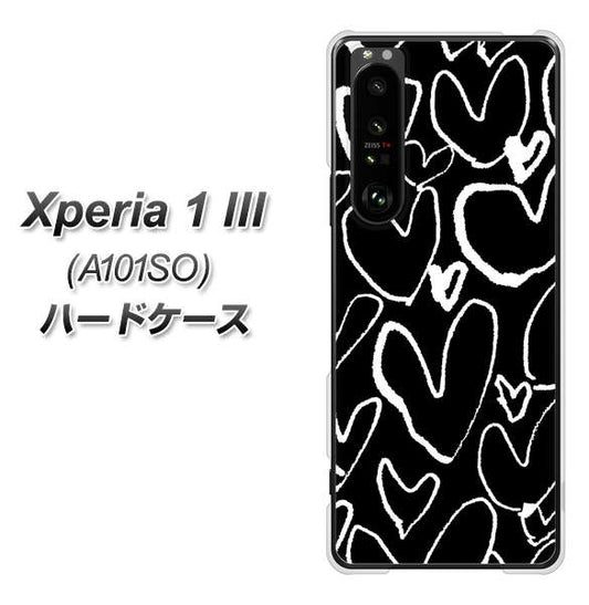 SoftBank エクスペリア1 III A101SO 高画質仕上げ 背面印刷 ハードケース【1124 ハート BK&WH】