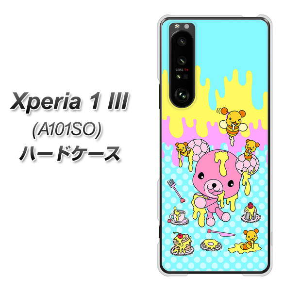 SoftBank エクスペリア1 III A101SO 高画質仕上げ 背面印刷 ハードケース【AG821 ハニベア(水玉水色)】