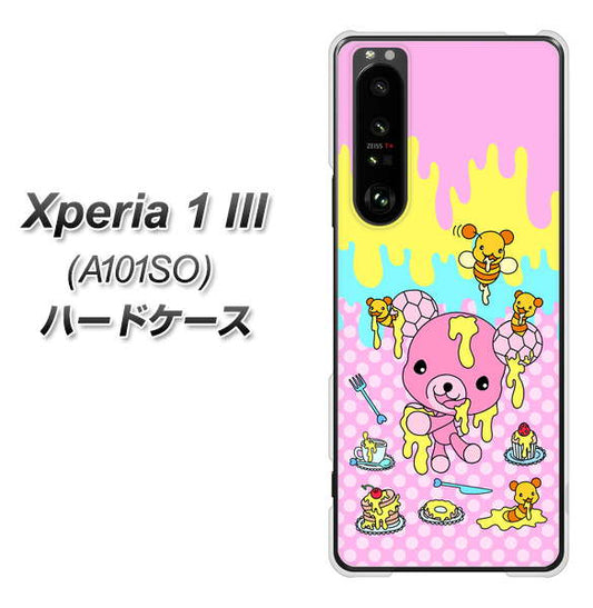SoftBank エクスペリア1 III A101SO 高画質仕上げ 背面印刷 ハードケース【AG822 ハニベア(水玉ピンク)】