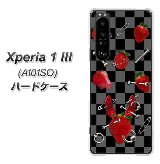 SoftBank エクスペリア1 III A101SO 高画質仕上げ 背面印刷 ハードケース【AG833 苺パンク(黒)】