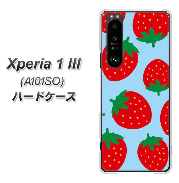SoftBank エクスペリア1 III A101SO 高画質仕上げ 背面印刷 ハードケース【SC821 大きいイチゴ模様レッドとブルー】