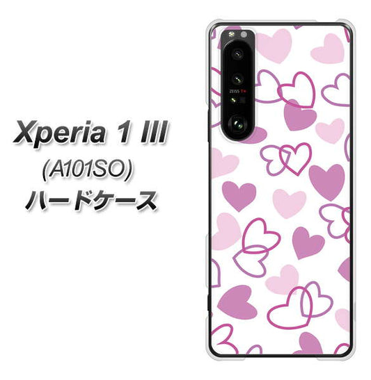SoftBank エクスペリア1 III A101SO 高画質仕上げ 背面印刷 ハードケース【VA928 ハートがいっぱい パープル】