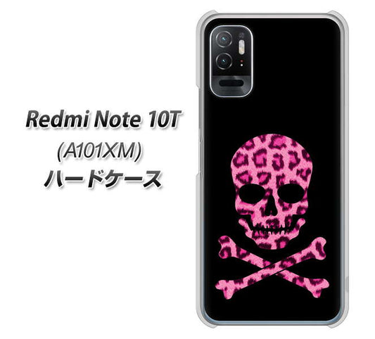 Redmi Note 10T A101XM SoftBank 高画質仕上げ 背面印刷 ハードケース【1079 ドクロフレームヒョウピンク】