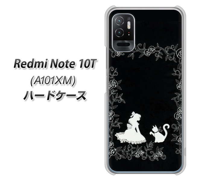 Redmi Note 10T A101XM SoftBank 高画質仕上げ 背面印刷 ハードケース【1097 お姫様とネコ(モノトーン)】