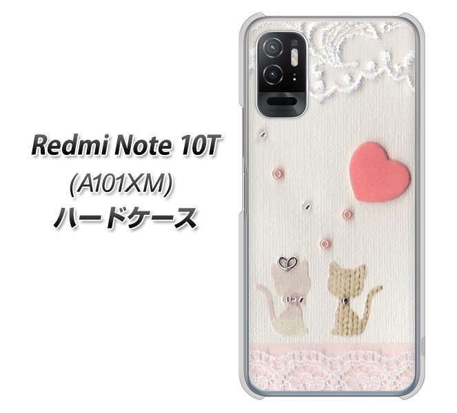 Redmi Note 10T A101XM SoftBank 高画質仕上げ 背面印刷 ハードケース【1104 クラフト写真ネコ(ハートM)】