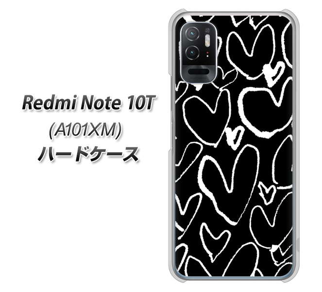 Redmi Note 10T A101XM SoftBank 高画質仕上げ 背面印刷 ハードケース【1124 ハート BK&WH】