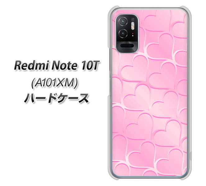 Redmi Note 10T A101XM SoftBank 高画質仕上げ 背面印刷 ハードケース【1342 かくれハート(ピンク)】