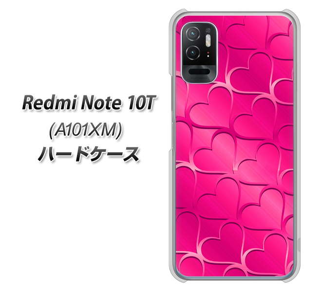 Redmi Note 10T A101XM SoftBank 高画質仕上げ 背面印刷 ハードケース【1347 かくれハート(ショッキングピンク)】