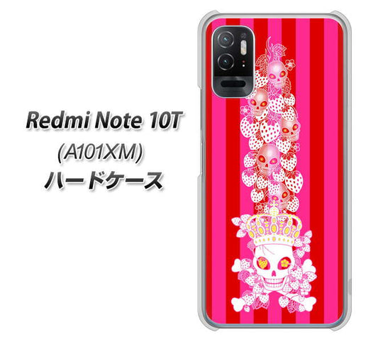 Redmi Note 10T A101XM SoftBank 高画質仕上げ 背面印刷 ハードケース【AG803 苺骸骨王冠蔦(ピンク)】