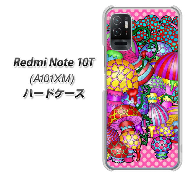 Redmi Note 10T A101XM SoftBank 高画質仕上げ 背面印刷 ハードケース【AG806 きのこ(ピンク)】