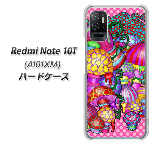Redmi Note 10T A101XM SoftBank 高画質仕上げ 背面印刷 ハードケース【AG806 きのこ(ピンク)】