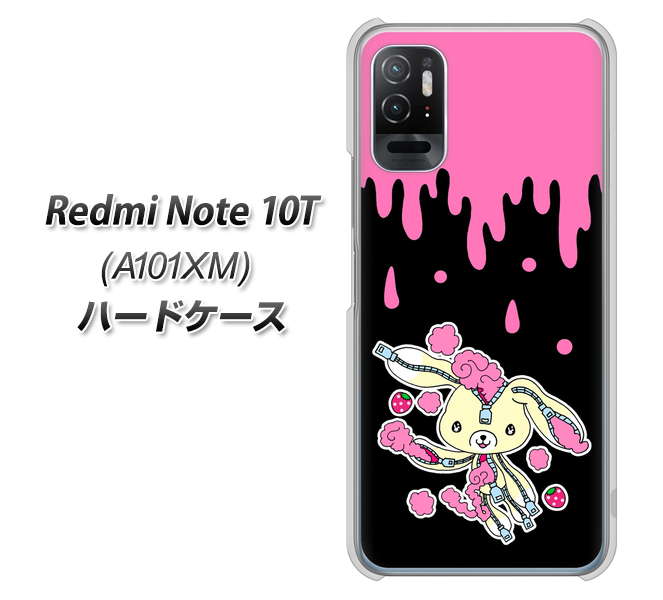 Redmi Note 10T A101XM SoftBank 高画質仕上げ 背面印刷 ハードケース【AG814 ジッパーうさぎのジッピョン(黒×ピンク)】