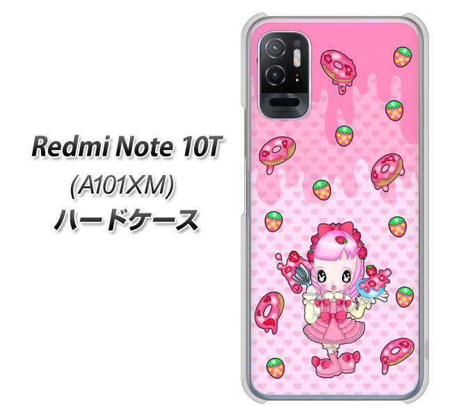 Redmi Note 10T A101XM SoftBank 高画質仕上げ 背面印刷 ハードケース【AG816 ストロベリードーナツ(水玉ピンク)】